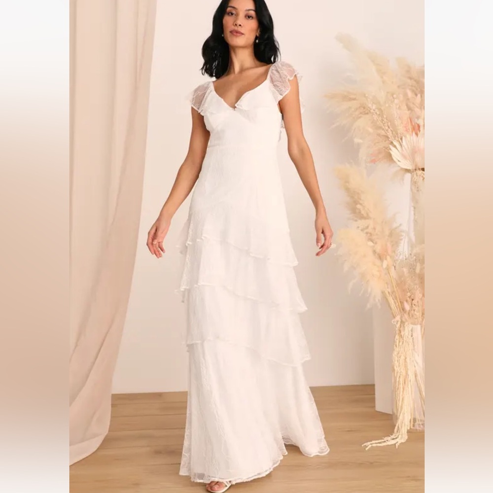 NWT Lulus All About the Romance White Lace Tiered Sleeveless Maxi Dress 3x